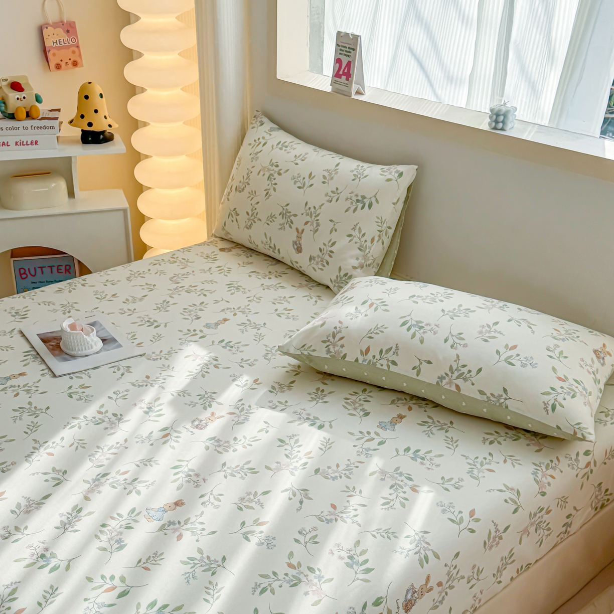 91家纺网 家纺一手货源 找家纺 小蓝孩家纺 2026新款12868全棉印花单床笠(联系商家可打折，尺寸可定制) 风铃小兔