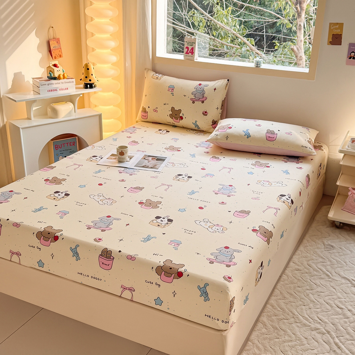 91家纺网 家纺一手货源 找家纺 小蓝孩家纺 2026新款12868全棉印花单床笠(联系商家可打折，尺寸可定制) 可爱颂