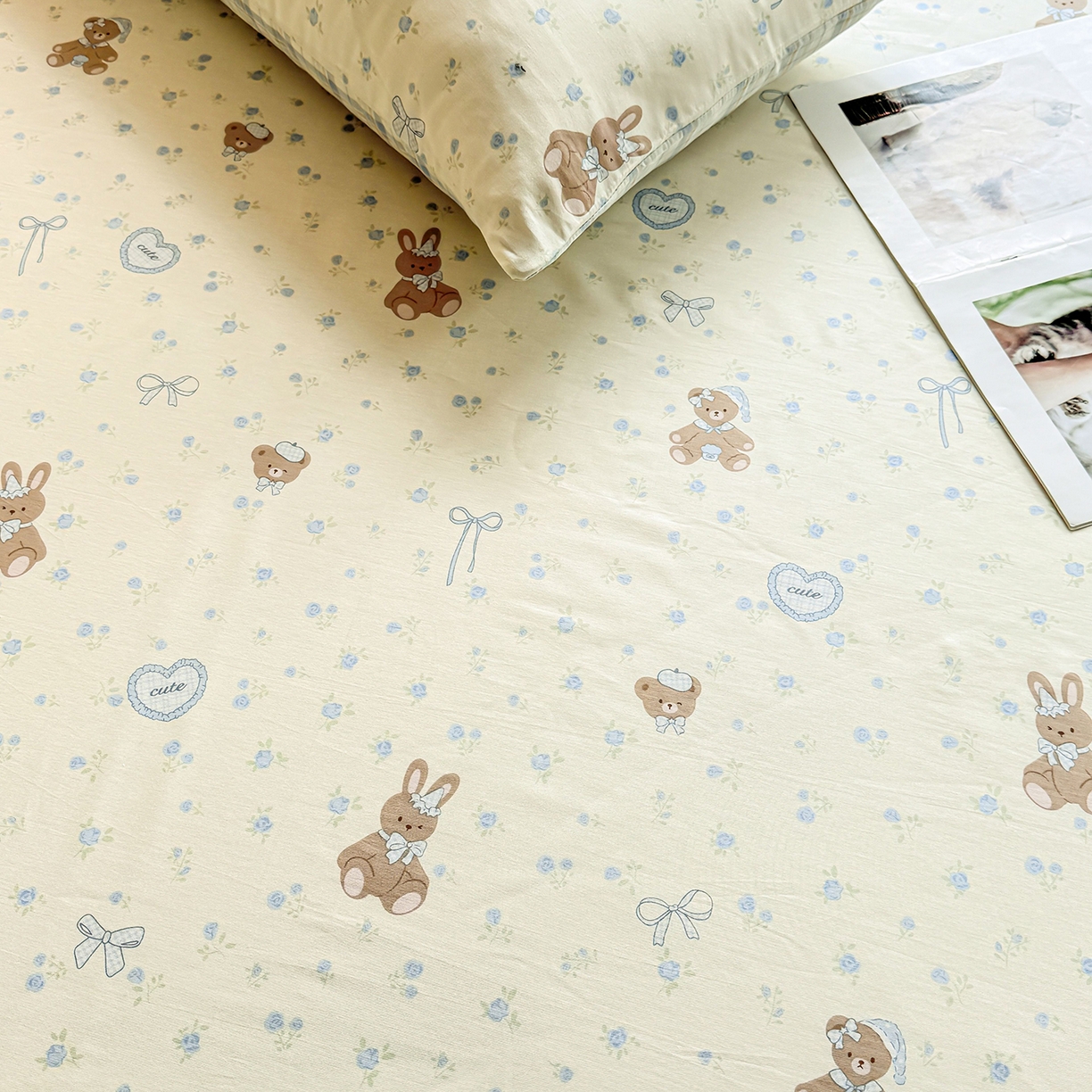 91家纺网 家纺一手货源 找家纺 小蓝孩家纺 2026新款12868全棉印花单床笠(联系商家可打折，尺寸可定制) 告白兔