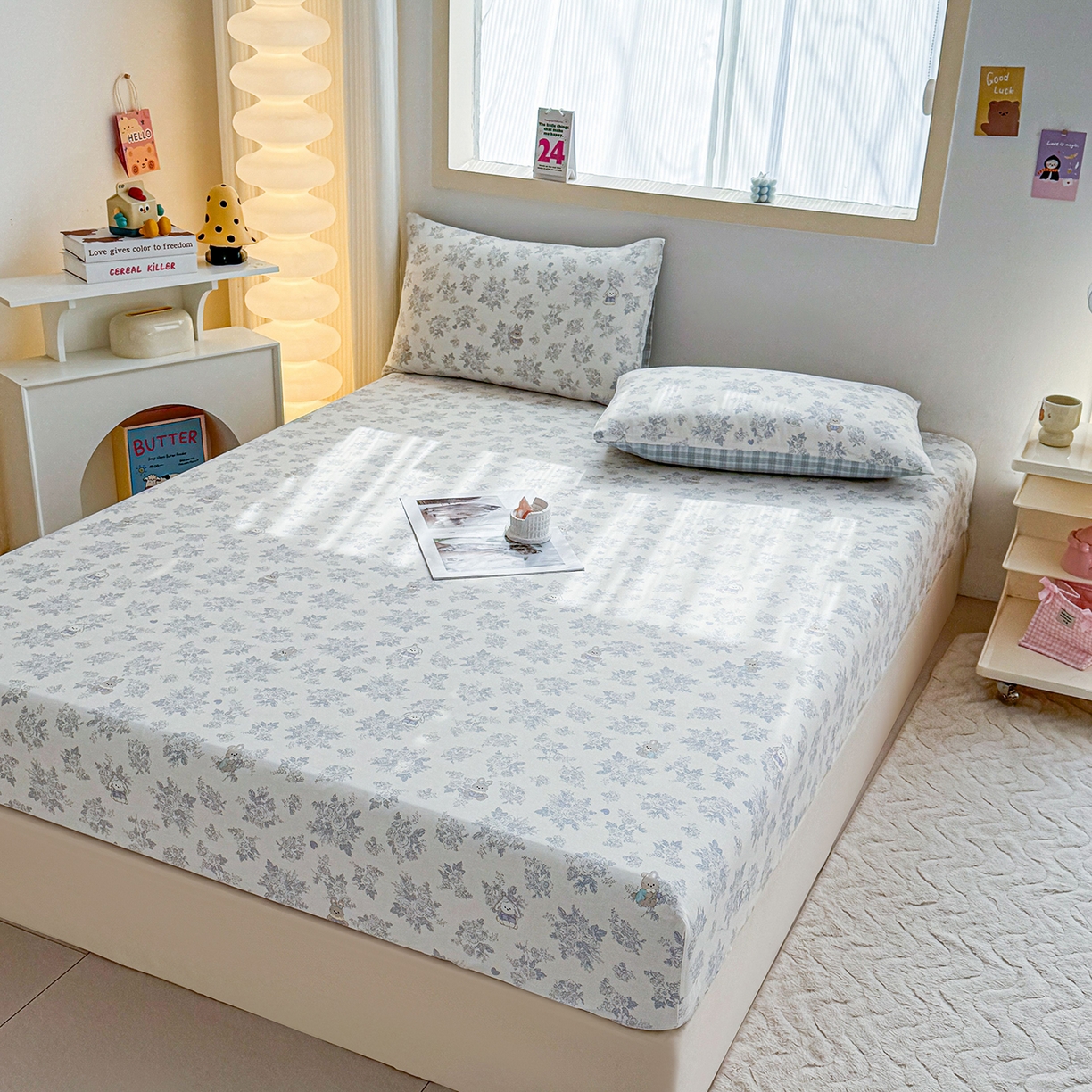 91家纺网 家纺一手货源 找家纺 小蓝孩家纺 2026新款12868全棉印花单床笠(联系商家可打折，尺寸可定制) 森林兔