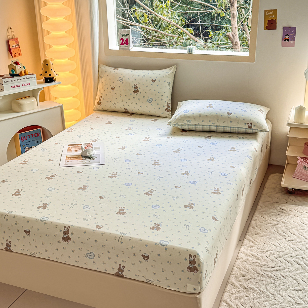 91家纺网 家纺一手货源 找家纺 小蓝孩家纺 2026新款12868全棉印花单床笠(联系商家可打折，尺寸可定制) 告白兔