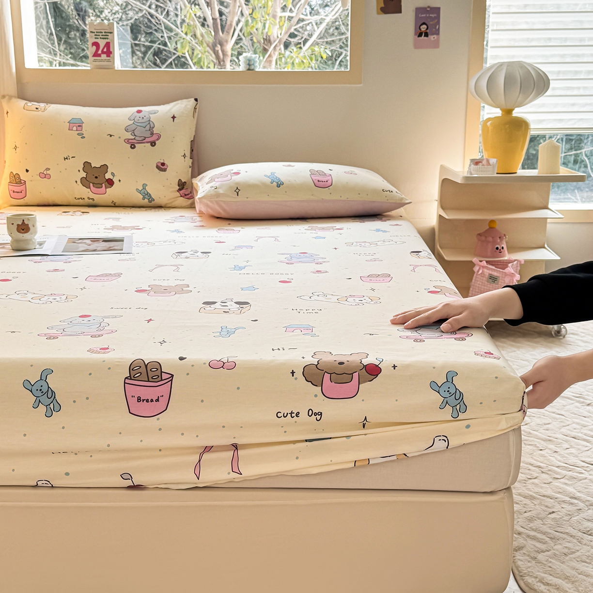 91家纺网 家纺一手货源 找家纺 小蓝孩家纺 2026新款12868全棉印花单床笠(联系商家可打折，尺寸可定制) 可爱颂