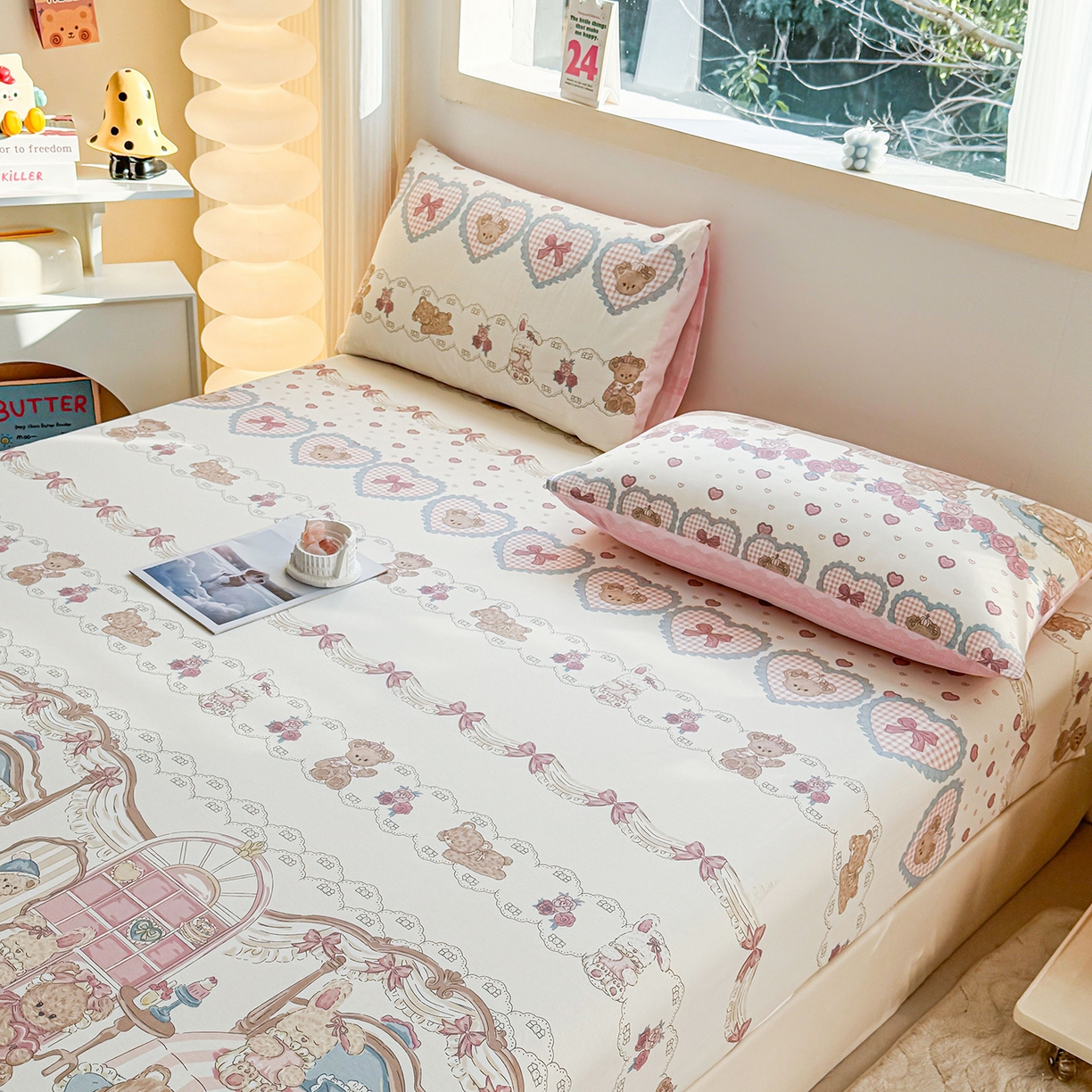 91家纺网 家纺一手货源 找家纺 小蓝孩家纺 2026新款12868全棉印花单床笠(联系商家可打折，尺寸可定制) 安缦小熊