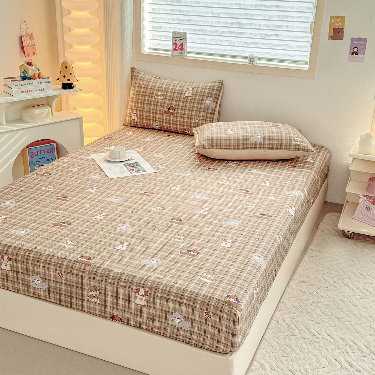 91家纺网 家纺一手货源 找家纺 小蓝孩家纺 2026新款12868全棉印花单床笠(联系商家可打折，尺寸可定制) 哈哈狗