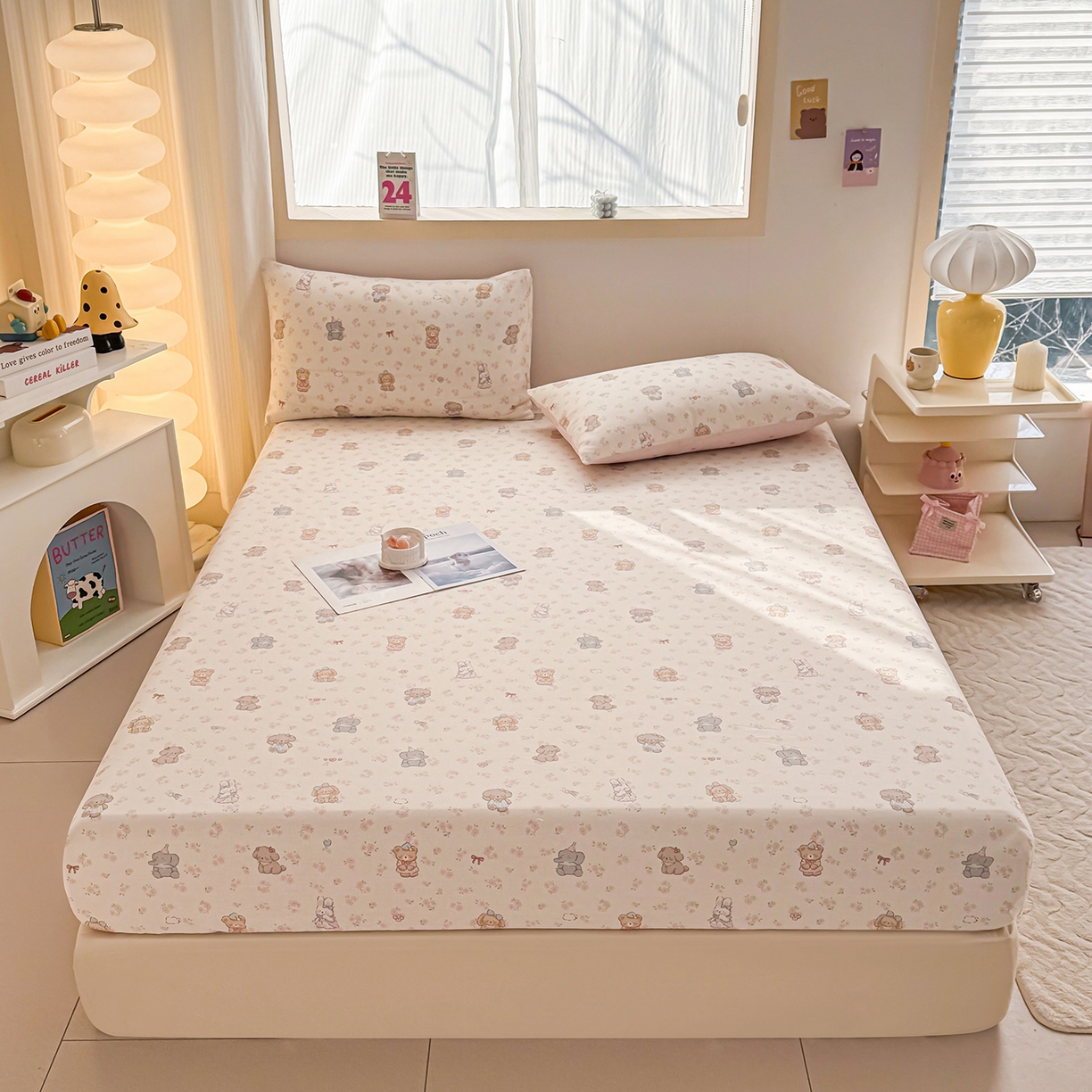 小蓝孩家纺 2026新款12868全棉印花单床笠(联系商家可打折，尺寸可定制) 奶酪幼儿园