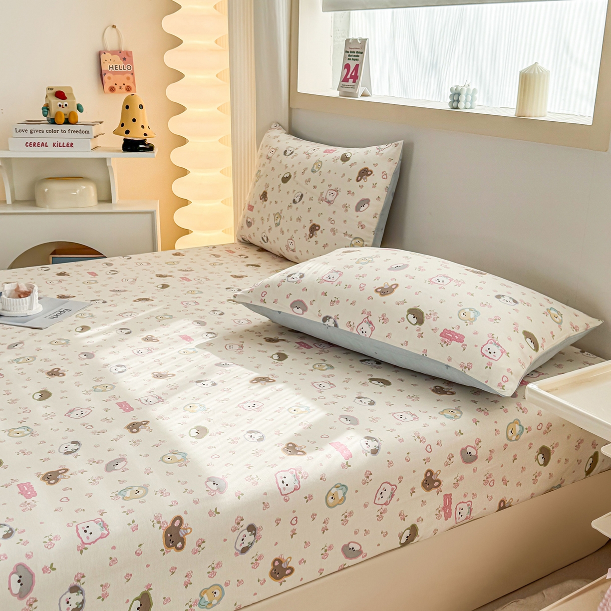 91家纺网 家纺一手货源 找家纺 小蓝孩家纺 2026新款12868全棉印花单床笠(联系商家可打折，尺寸可定制) 萌宠伙伴