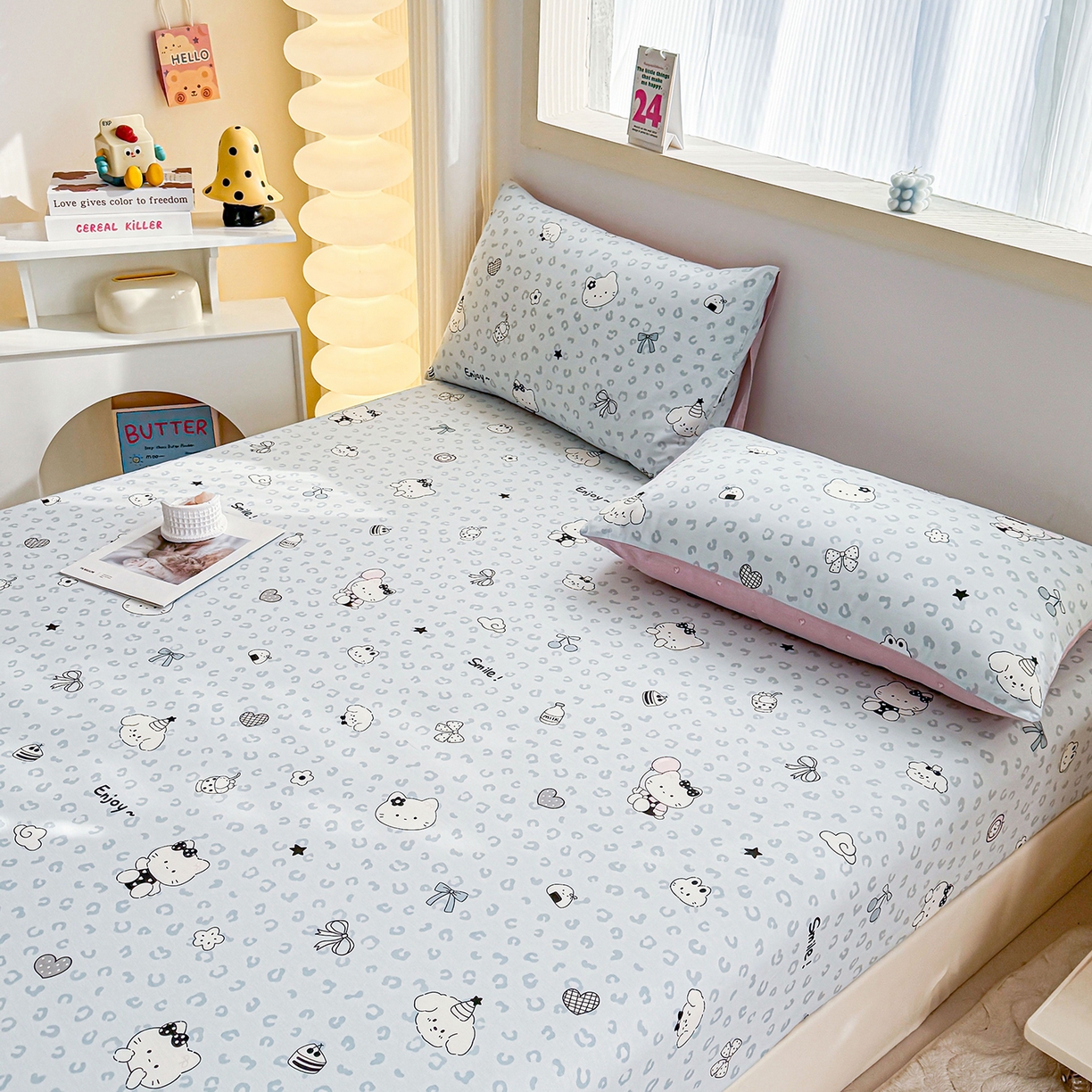 91家纺网 家纺一手货源 找家纺 小蓝孩家纺 2026新款12868全棉印花单床笠(联系商家可打折，尺寸可定制) 豹纹猫咪