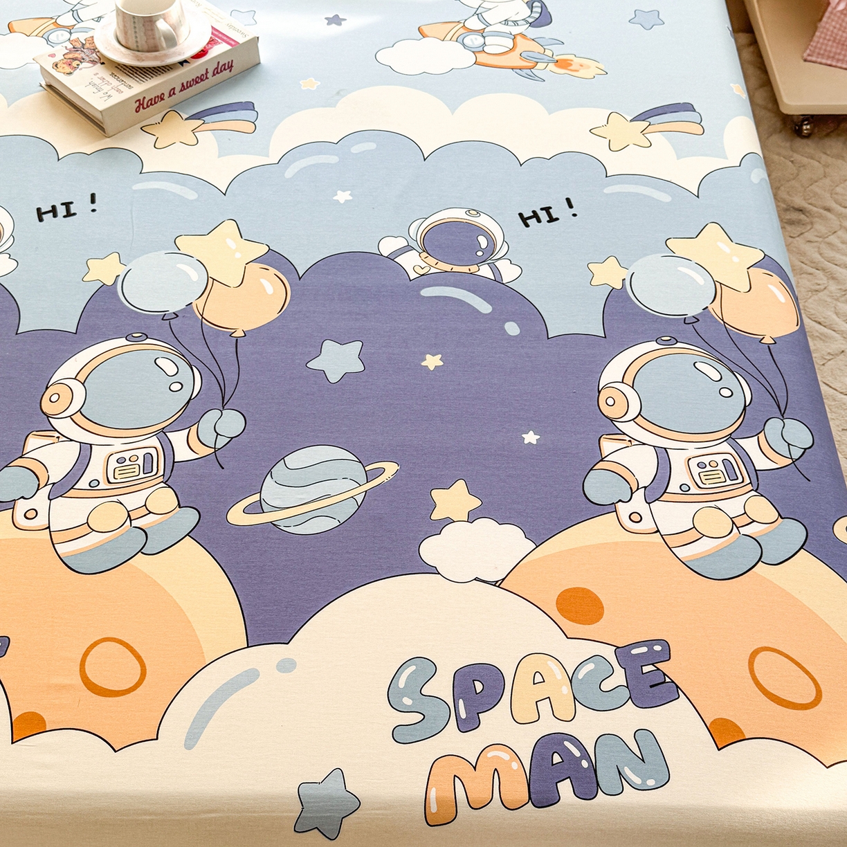 91家纺网 家纺一手货源 找家纺 小蓝孩家纺 2026新款12868全棉印花单床笠(联系商家可打折，尺寸可定制) 太空梦乐园