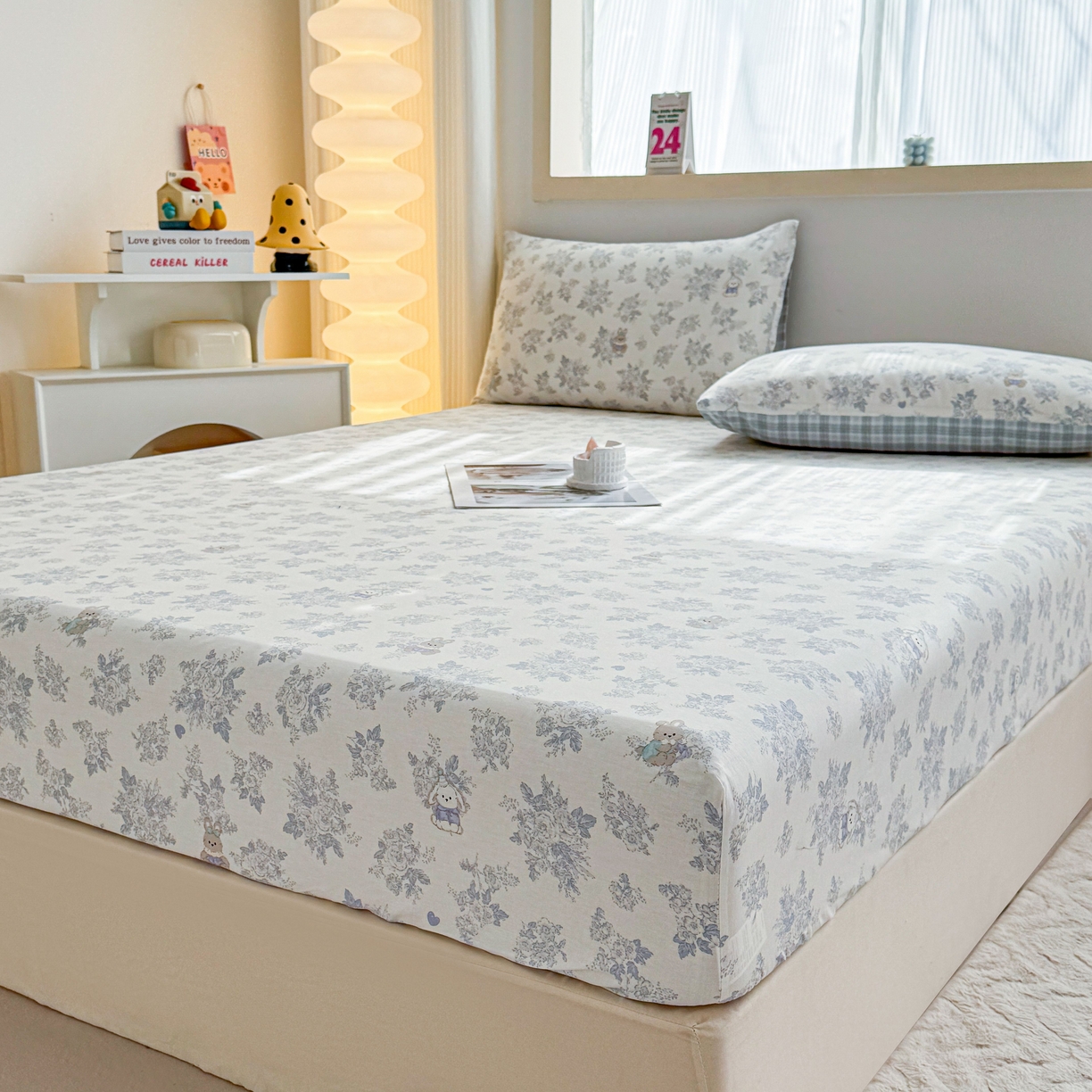 91家纺网 家纺一手货源 找家纺 小蓝孩家纺 2026新款12868全棉印花单床笠(联系商家可打折，尺寸可定制) 森林兔