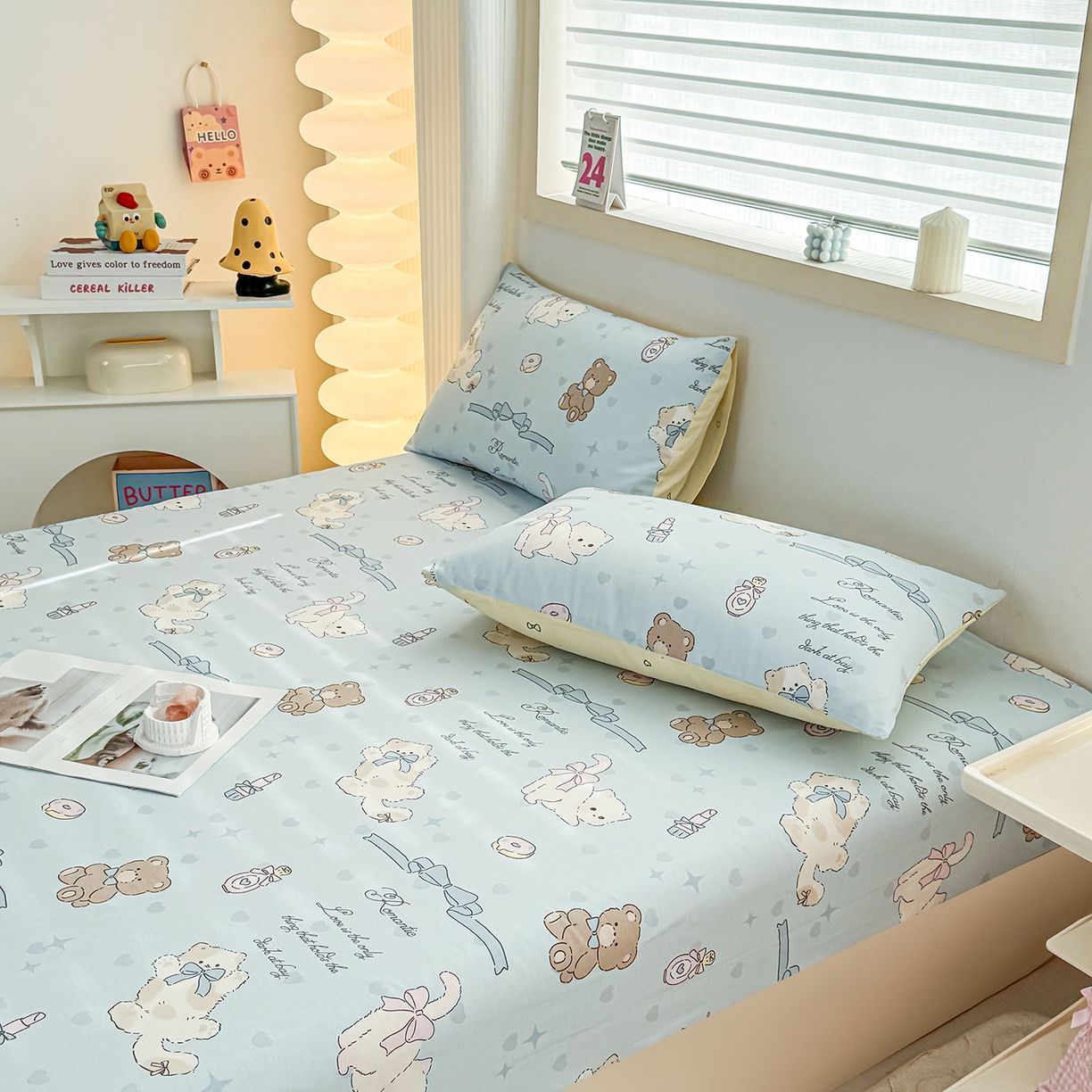 91家纺网 家纺一手货源 找家纺 小蓝孩家纺 2026新款12868全棉印花单床笠(联系商家可打折，尺寸可定制) 奶油阿布-蓝