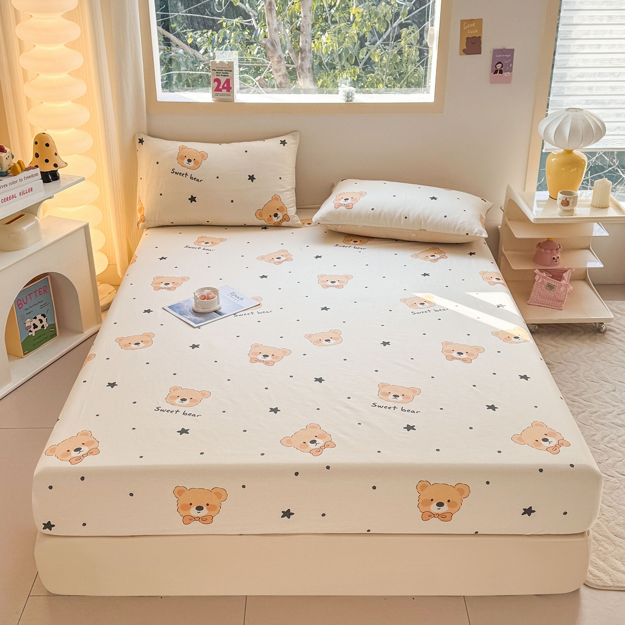 小蓝孩家纺 2026新款12868全棉印花单床笠(联系商家可打折，尺寸可定制) 领结熊宝