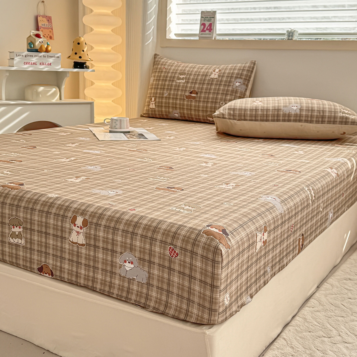 91家纺网 家纺一手货源 找家纺 小蓝孩家纺 2026新款12868全棉印花单床笠(联系商家可打折，尺寸可定制) 哈哈狗