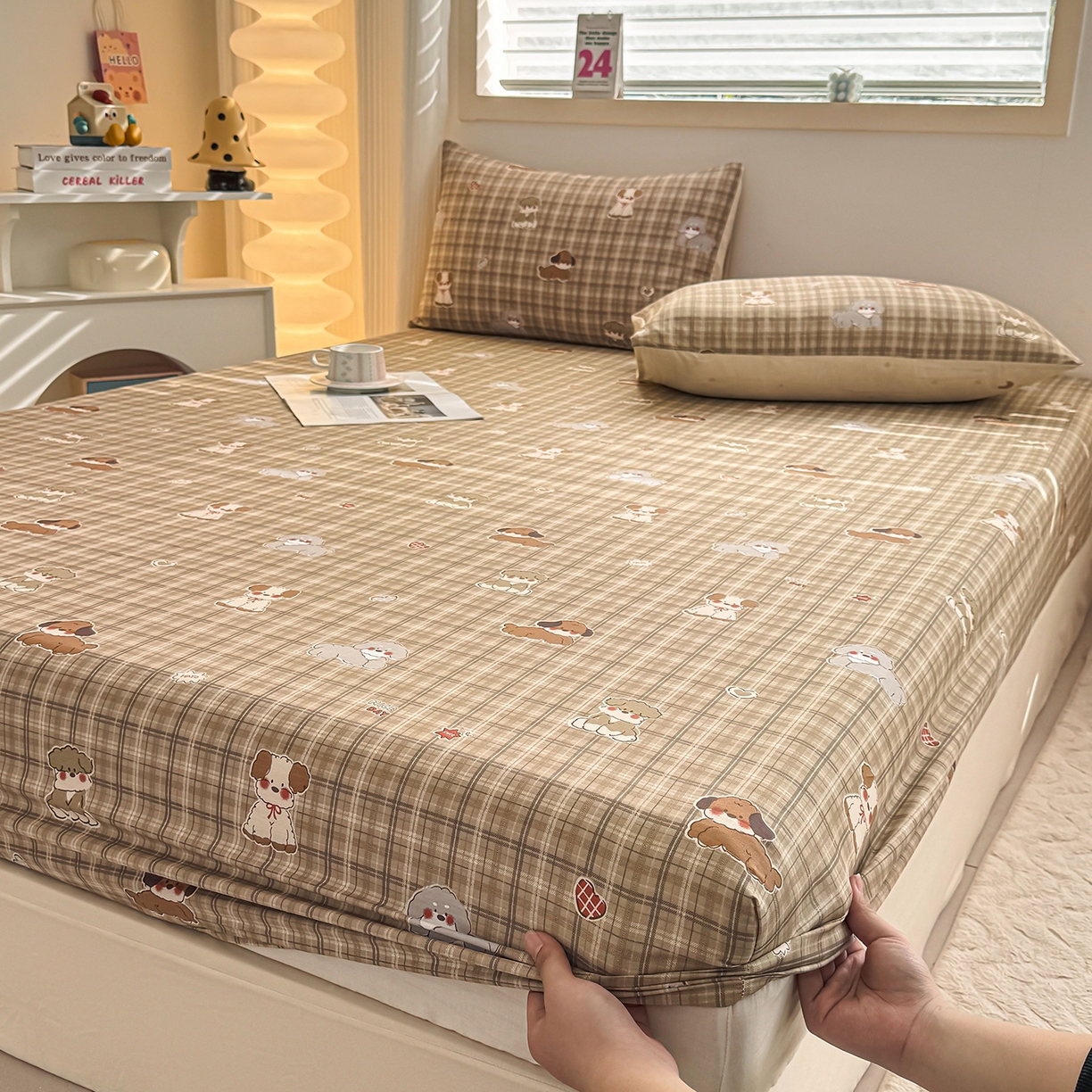 91家纺网 家纺一手货源 找家纺 小蓝孩家纺 2026新款12868全棉印花单床笠(联系商家可打折，尺寸可定制) 哈哈狗