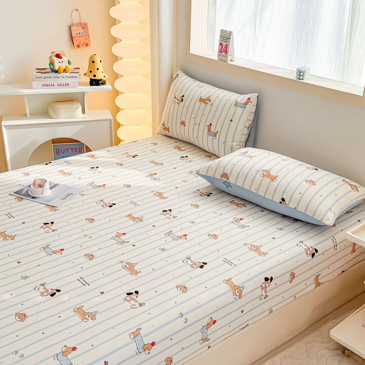 91家纺网 家纺一手货源 找家纺 小蓝孩家纺 2026新款12868全棉印花单床笠(联系商家可打折，尺寸可定制) 糖纸童年