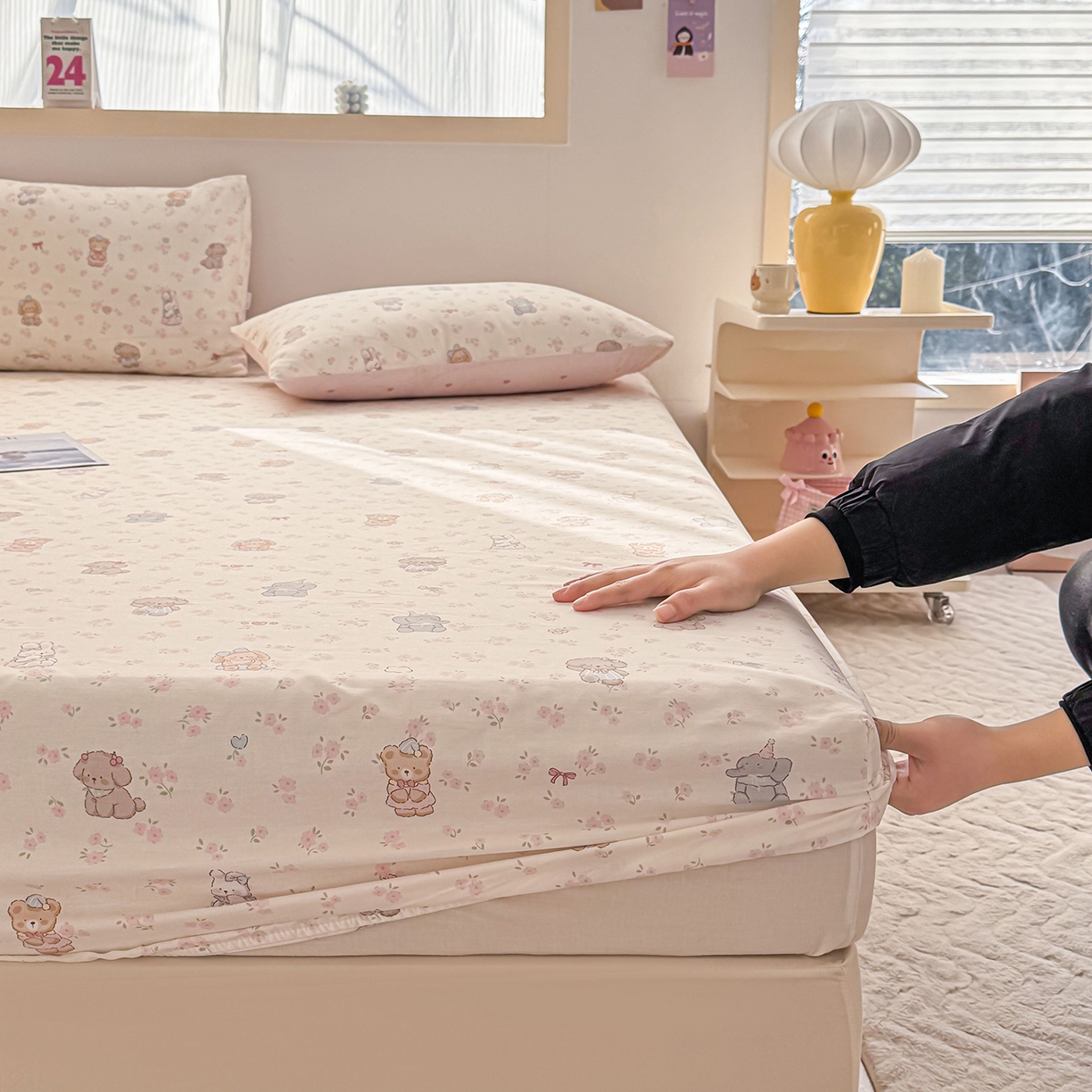 91家纺网 家纺一手货源 找家纺 小蓝孩家纺 2026新款12868全棉印花单床笠(联系商家可打折，尺寸可定制) 奶酪幼儿园