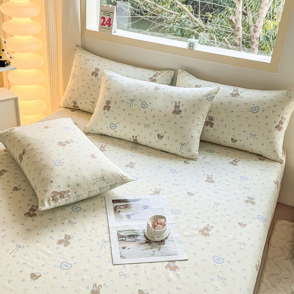 91家纺网 家纺一手货源 找家纺 小蓝孩家纺 2026新款12868全棉印花单床笠(联系商家可打折，尺寸可定制) 告白兔