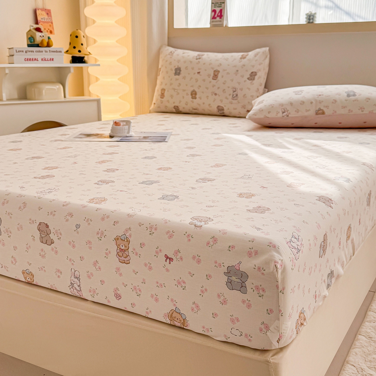 91家纺网 家纺一手货源 找家纺 小蓝孩家纺 2026新款12868全棉印花单床笠(联系商家可打折，尺寸可定制) 奶酪幼儿园