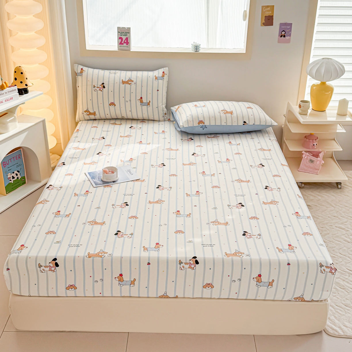 小蓝孩家纺 2026新款12868全棉印花单床笠(联系商家可打折，尺寸可定制) 糖纸童年