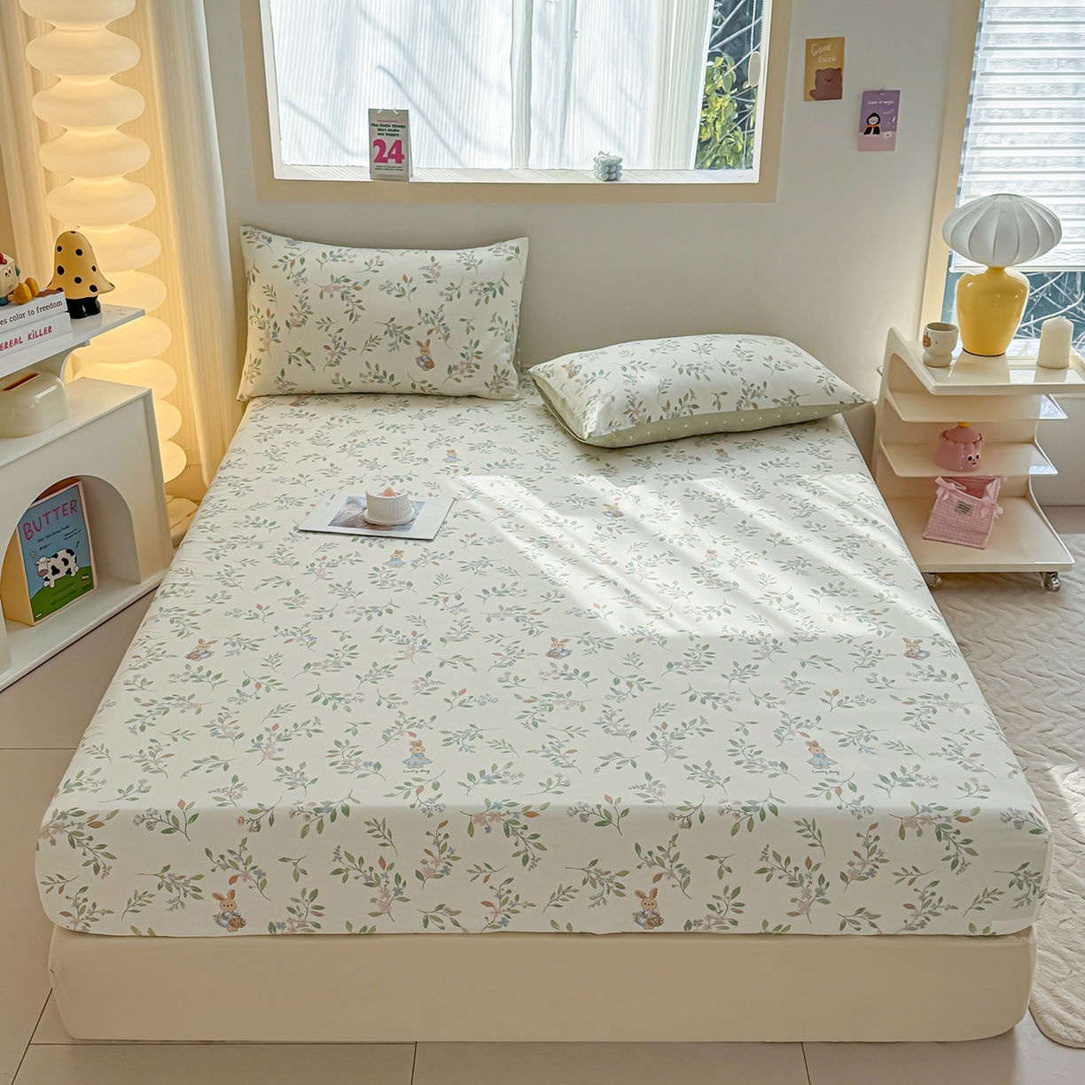 小蓝孩家纺 2026新款12868全棉印花单床笠(联系商家可打折，尺寸可定制) 风铃小兔