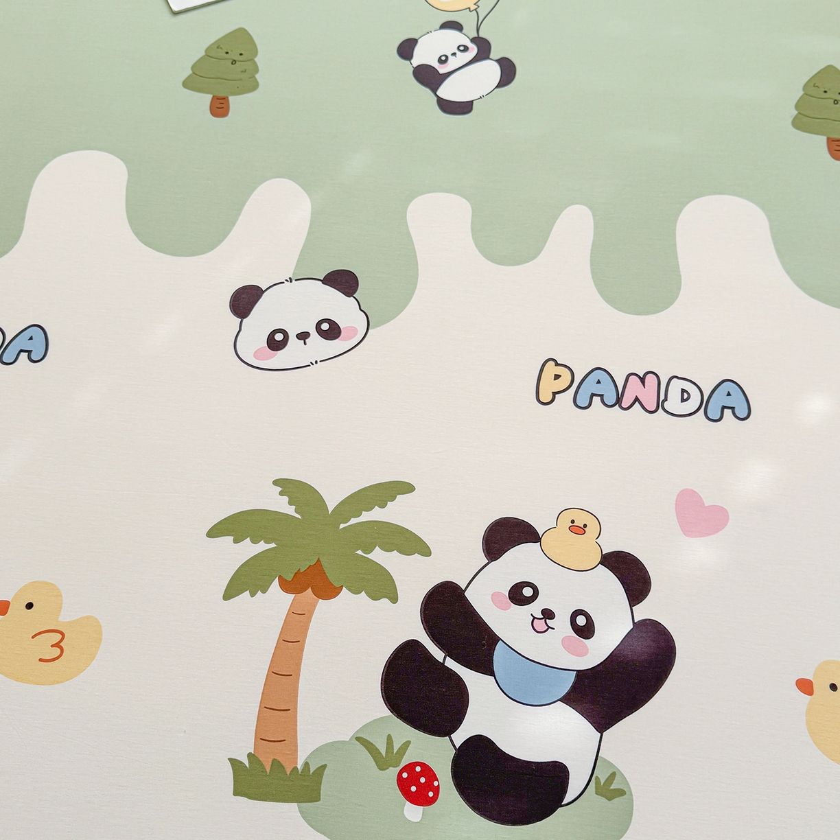 91家纺网 家纺一手货源 找家纺 小蓝孩家纺 2026新款12868全棉印花单床笠(联系商家可打折，尺寸可定制) 熊猫鸭鸭乐-绿