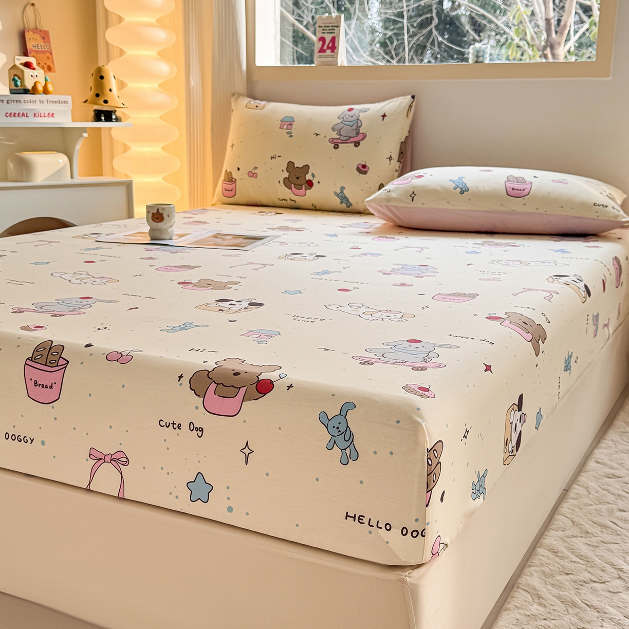 91家纺网 家纺一手货源 找家纺 小蓝孩家纺 2026新款12868全棉印花单床笠(联系商家可打折，尺寸可定制) 可爱颂