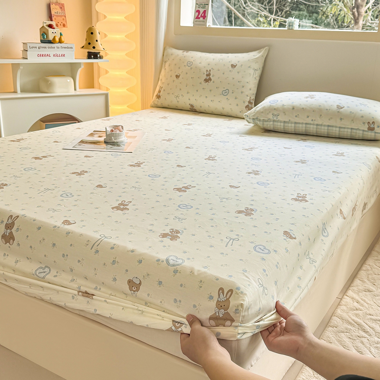 91家纺网 家纺一手货源 找家纺 小蓝孩家纺 2026新款12868全棉印花单床笠(联系商家可打折，尺寸可定制) 告白兔