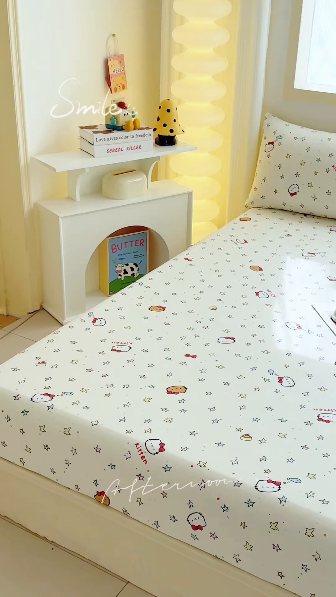 91家纺网 家纺一手货源 找家纺 小蓝孩家纺 2026新款12868全棉印花单床笠(联系商家可打折，尺寸可定制) 星星凯蒂猫