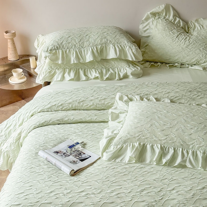 91家纺网 家纺一手货源 找家纺 豪美鑫 2026新款立体浮雕提花四件套 叶语系列 叶语-绿色