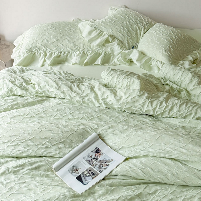 91家纺网 家纺一手货源 找家纺 豪美鑫 2026新款立体浮雕提花四件套 叶语系列 叶语-绿色