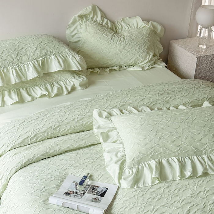 91家纺网 家纺一手货源 找家纺 豪美鑫 2026新款立体浮雕提花四件套 叶语系列 叶语-绿色