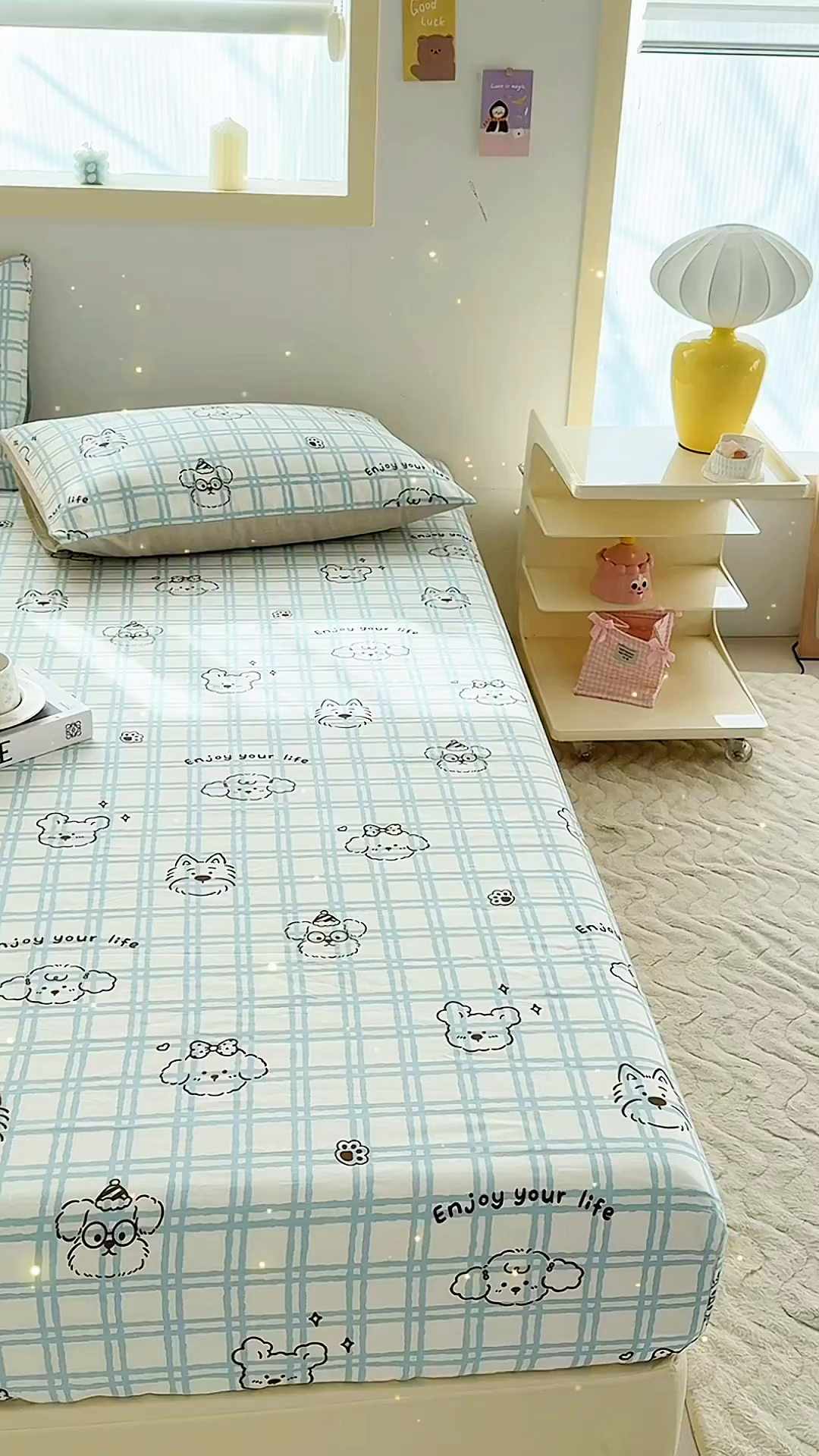 91家纺网 家纺一手货源 找家纺 小蓝孩家纺 2026新款12868全棉印花单床笠(联系商家可打折，尺寸可定制) 忧郁棕熊