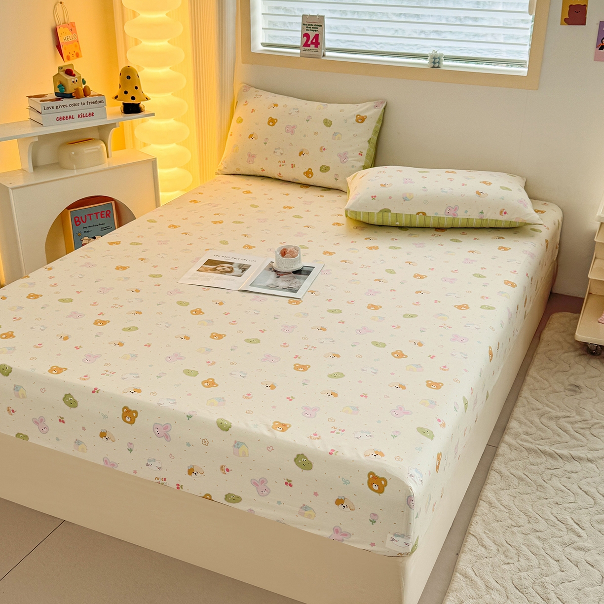 91家纺网 家纺一手货源 找家纺 小蓝孩家纺 2026新款12868全棉印花单床笠(联系商家可打折，尺寸可定制) 假日小狗