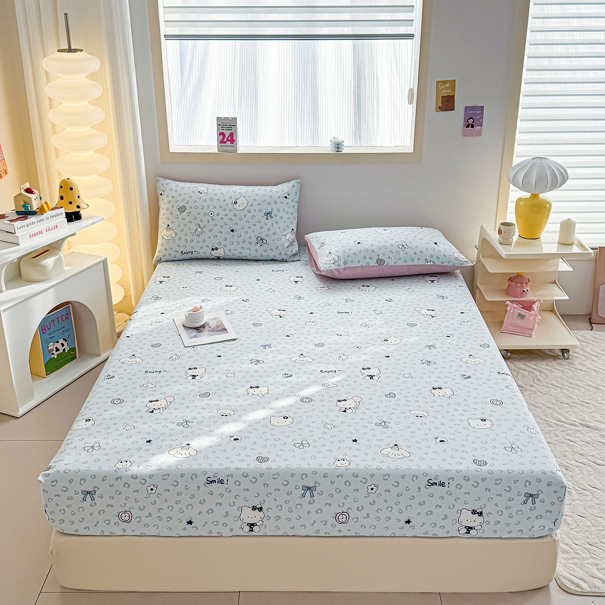 小蓝孩家纺 2026新款12868全棉印花单床笠(联系商家可打折，尺寸可定制) 豹纹猫咪