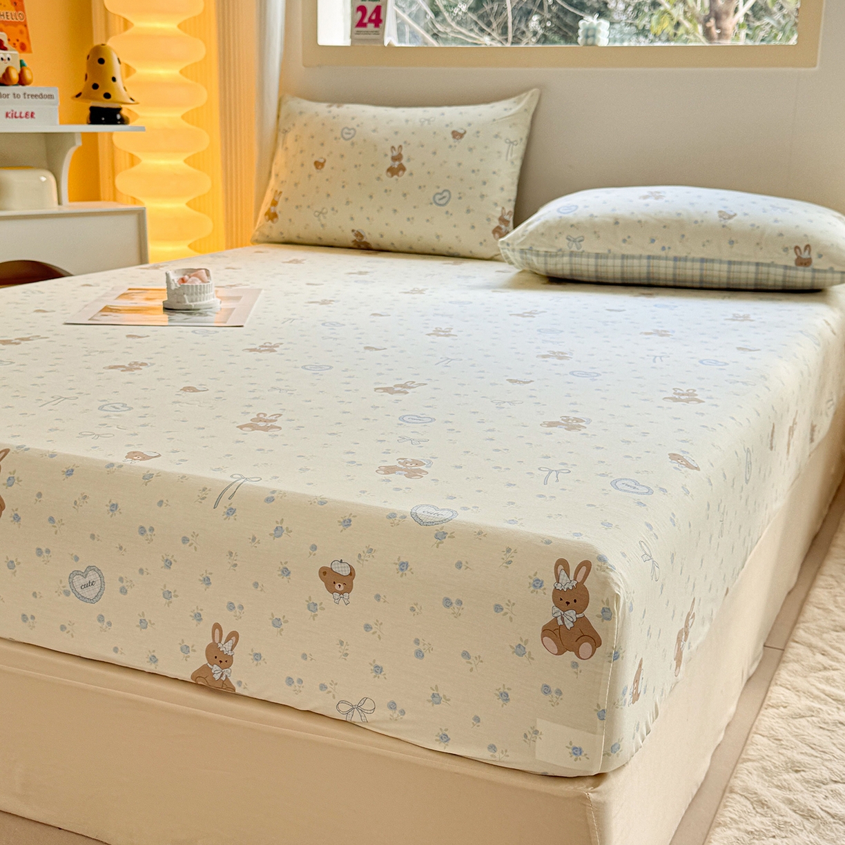 91家纺网 家纺一手货源 找家纺 小蓝孩家纺 2026新款12868全棉印花单床笠(联系商家可打折，尺寸可定制) 告白兔