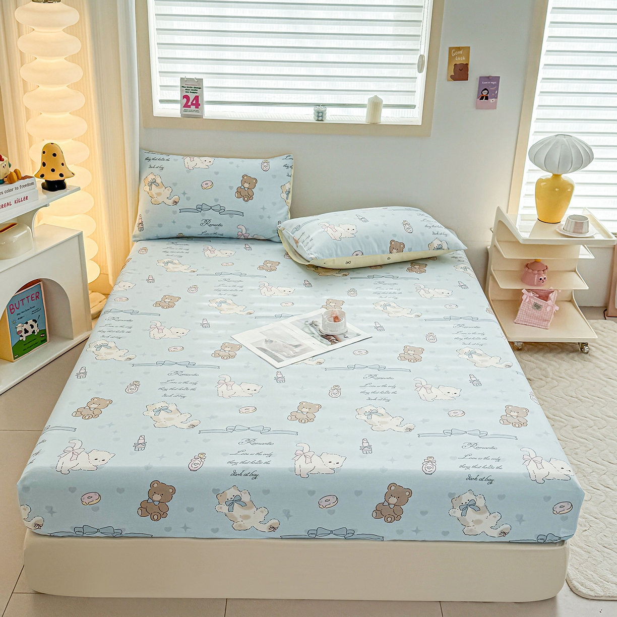 小蓝孩家纺 2026新款12868全棉印花单床笠(联系商家可打折，尺寸可定制) 奶油阿布-蓝