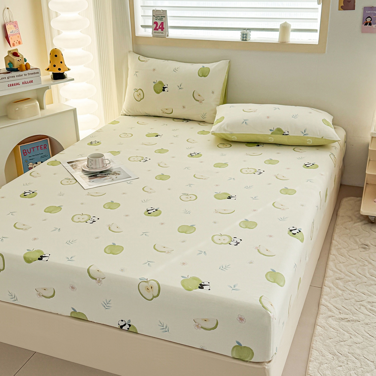 91家纺网 家纺一手货源 找家纺 小蓝孩家纺 2026新款12868全棉印花单床笠(联系商家可打折，尺寸可定制) 果味小森林