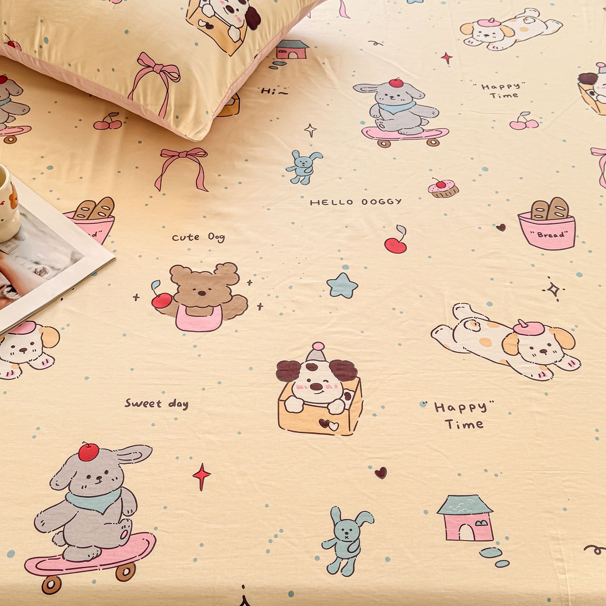 91家纺网 家纺一手货源 找家纺 小蓝孩家纺 2026新款12868全棉印花单床笠(联系商家可打折，尺寸可定制) 可爱颂