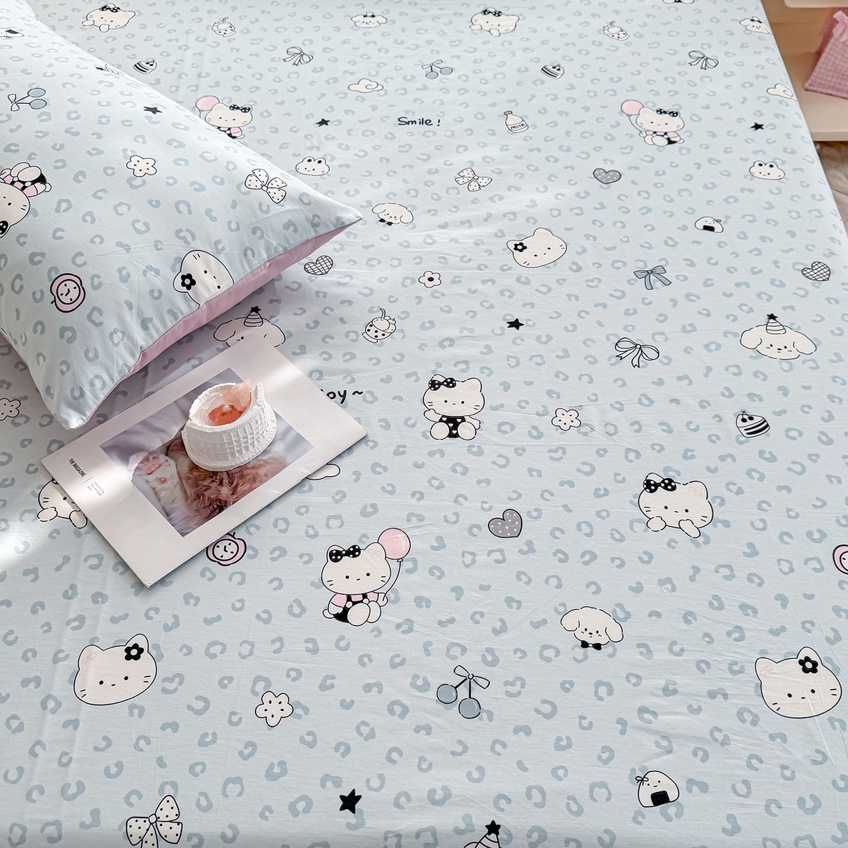 91家纺网 家纺一手货源 找家纺 小蓝孩家纺 2026新款12868全棉印花单床笠(联系商家可打折，尺寸可定制) 豹纹猫咪