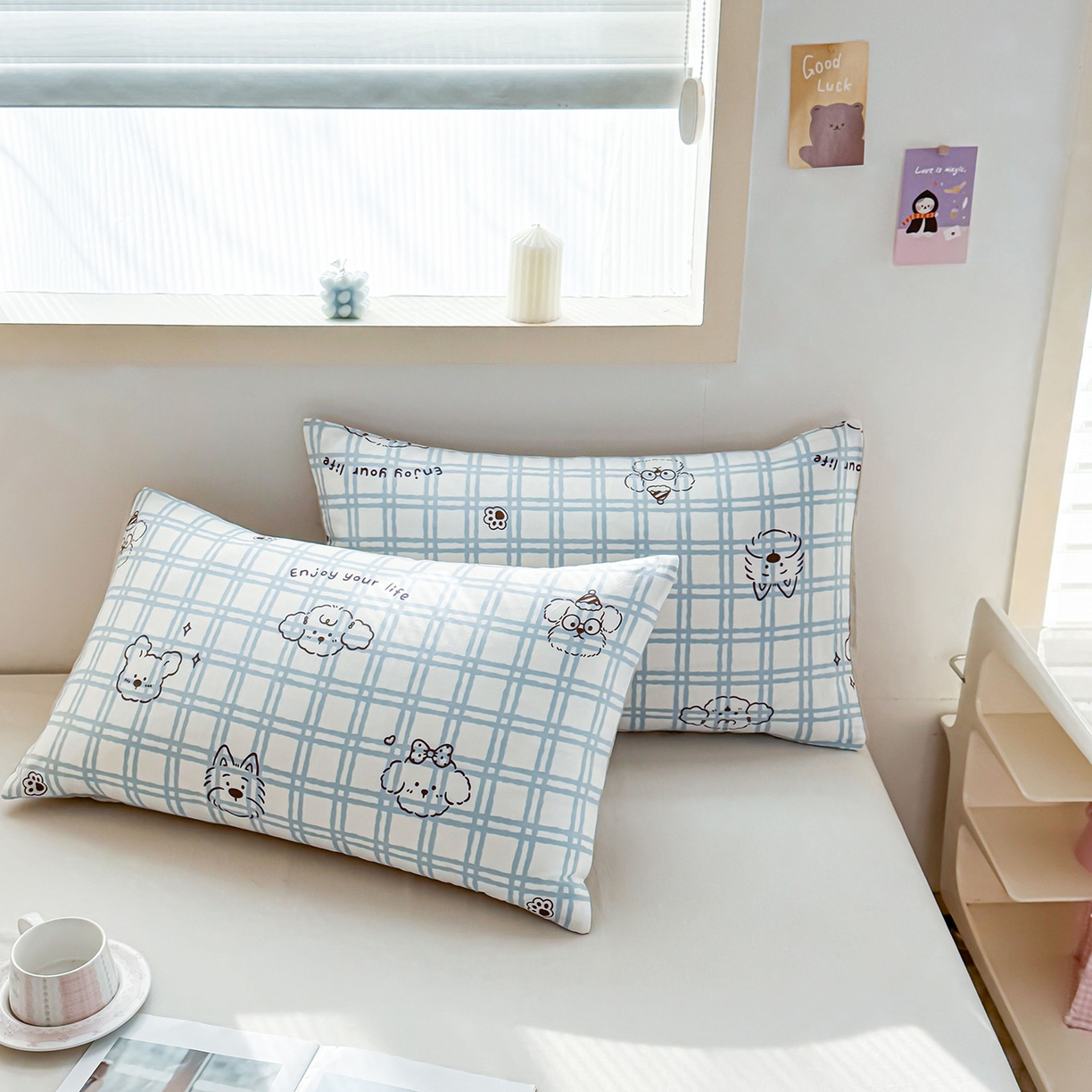 91家纺网 家纺一手货源 找家纺 小蓝孩家纺 2026新款12868全棉单人信封枕套(联系商家可打折，尺寸可定制) 忧郁棕熊