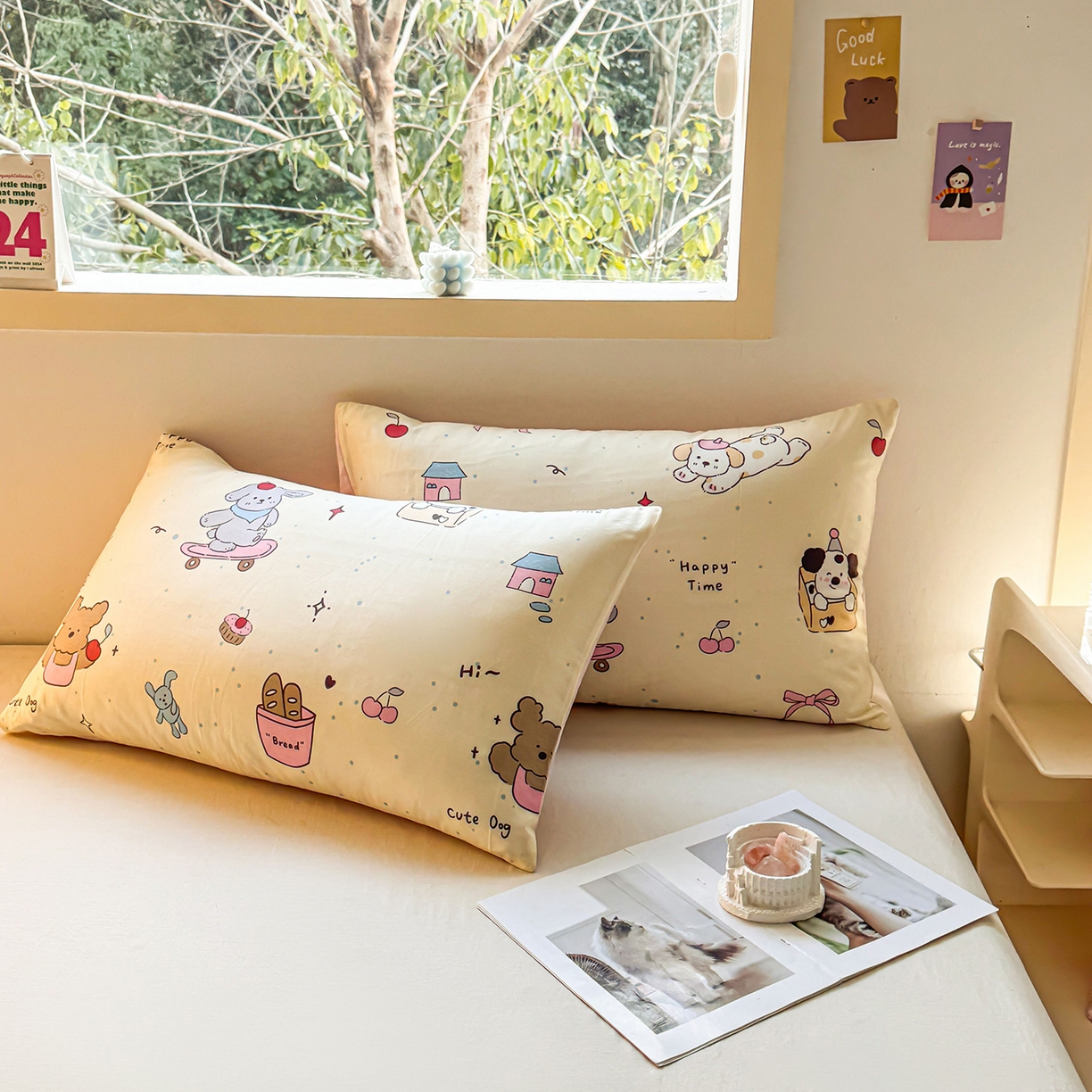 91家纺网 家纺一手货源 找家纺 小蓝孩家纺 2026新款12868全棉单人信封枕套(联系商家可打折，尺寸可定制) 可爱颂