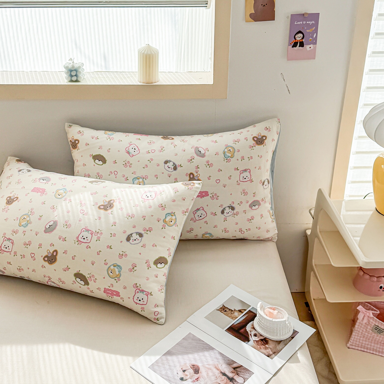 91家纺网 家纺一手货源 找家纺 小蓝孩家纺 2026新款12868全棉单人信封枕套(联系商家可打折，尺寸可定制) 萌宠伙伴