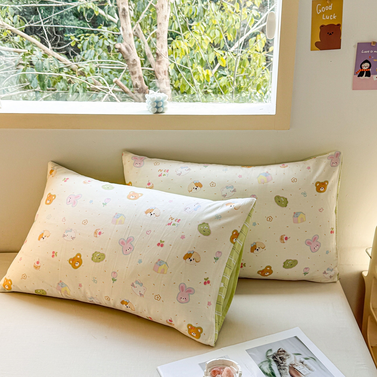 91家纺网 家纺一手货源 找家纺 小蓝孩家纺 2026新款12868全棉单人信封枕套(联系商家可打折，尺寸可定制) 假日小狗