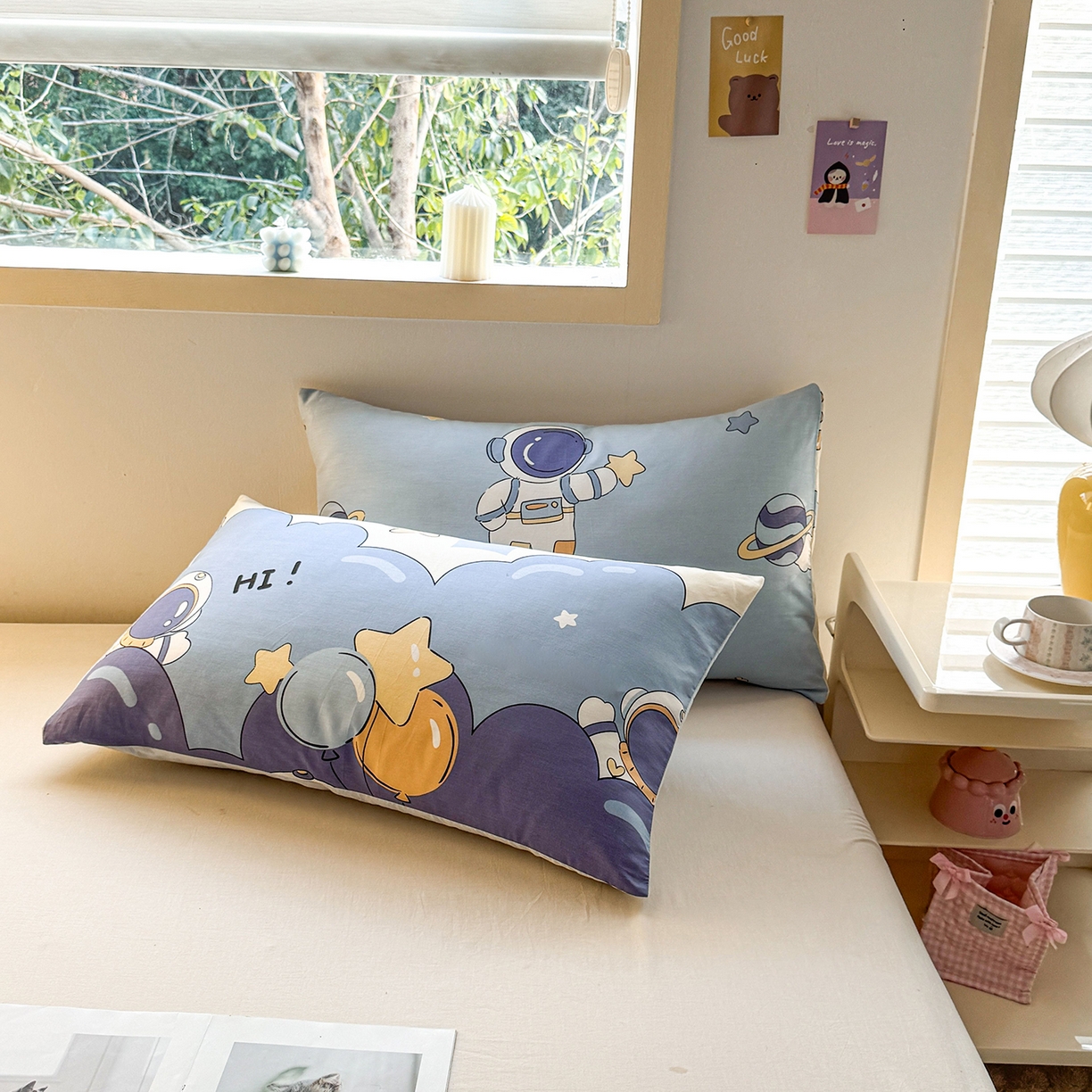 91家纺网 家纺一手货源 找家纺 小蓝孩家纺 2026新款12868全棉单人信封枕套(联系商家可打折，尺寸可定制) 太空梦乐园