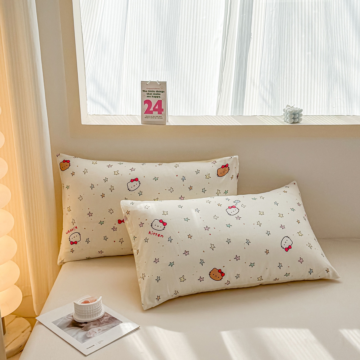 91家纺网 家纺一手货源 找家纺 小蓝孩家纺 2026新款12868全棉单人信封枕套(联系商家可打折，尺寸可定制) 星星凯蒂猫