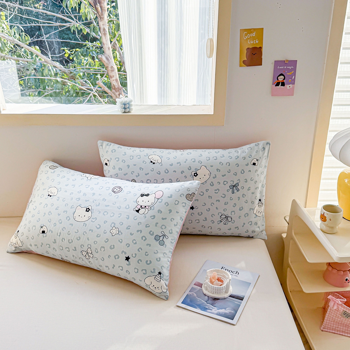 91家纺网 家纺一手货源 找家纺 小蓝孩家纺 2026新款12868全棉单人信封枕套(联系商家可打折，尺寸可定制) 豹纹猫咪