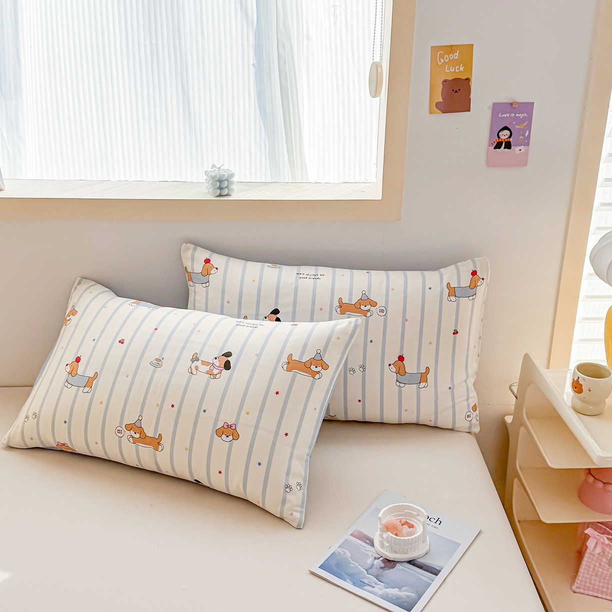 91家纺网 家纺一手货源 找家纺 小蓝孩家纺 2026新款12868全棉单人信封枕套(联系商家可打折，尺寸可定制) 糖纸童年