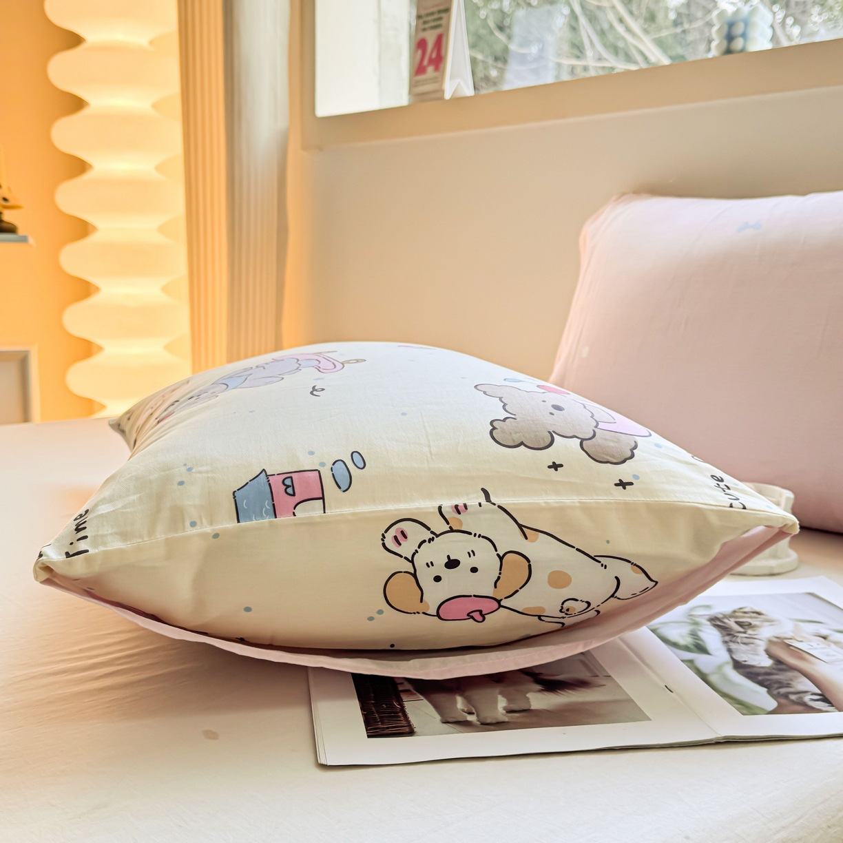 91家纺网 家纺一手货源 找家纺 小蓝孩家纺 2026新款12868全棉单人信封枕套(联系商家可打折，尺寸可定制) 可爱颂