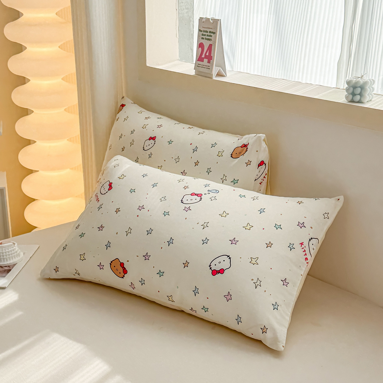 91家纺网 家纺一手货源 找家纺 小蓝孩家纺 2026新款12868全棉单人信封枕套(联系商家可打折，尺寸可定制) 星星凯蒂猫