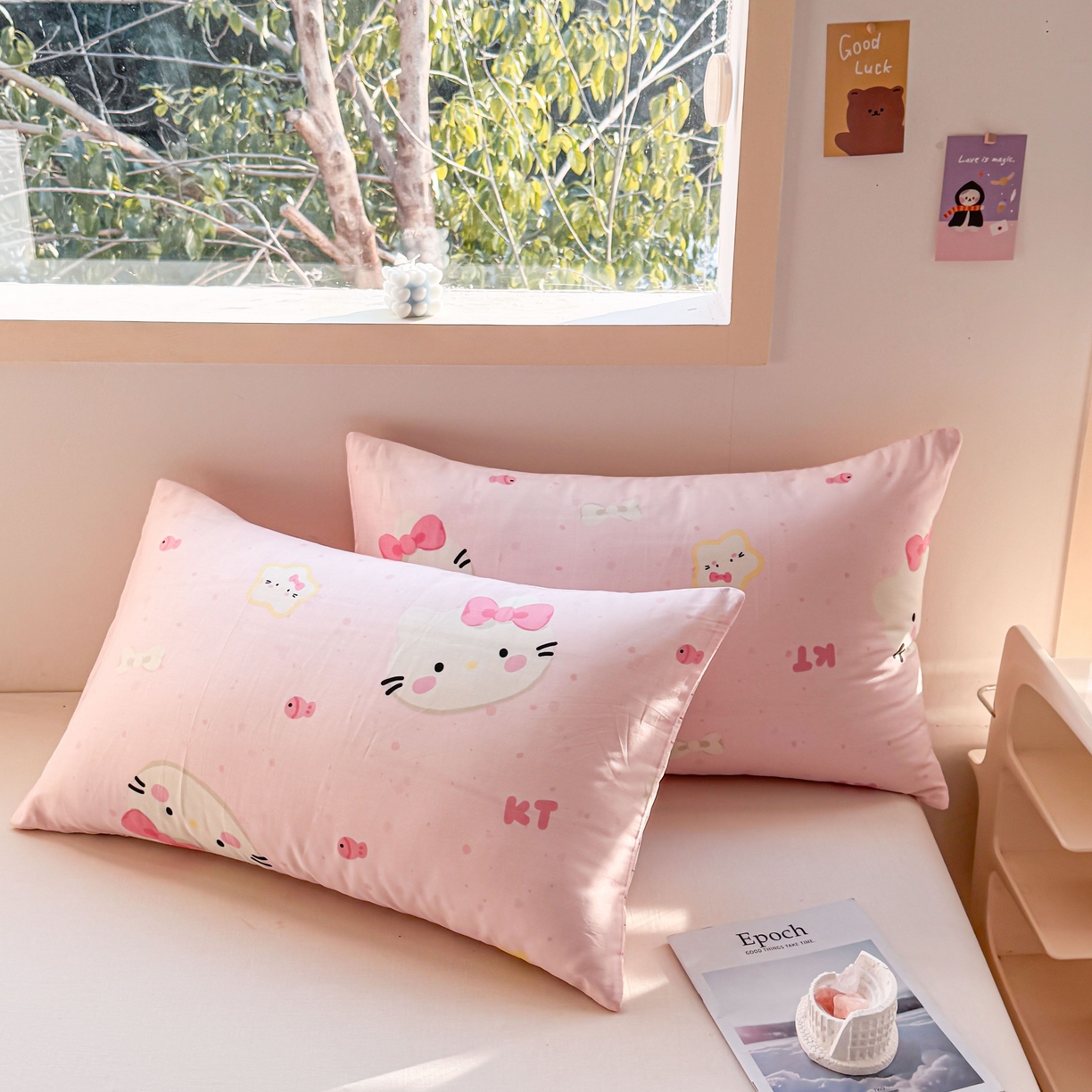 小蓝孩家纺 2026新款12868全棉单人信封枕套(联系商家可打折，尺寸可定制) 甜心猫咪