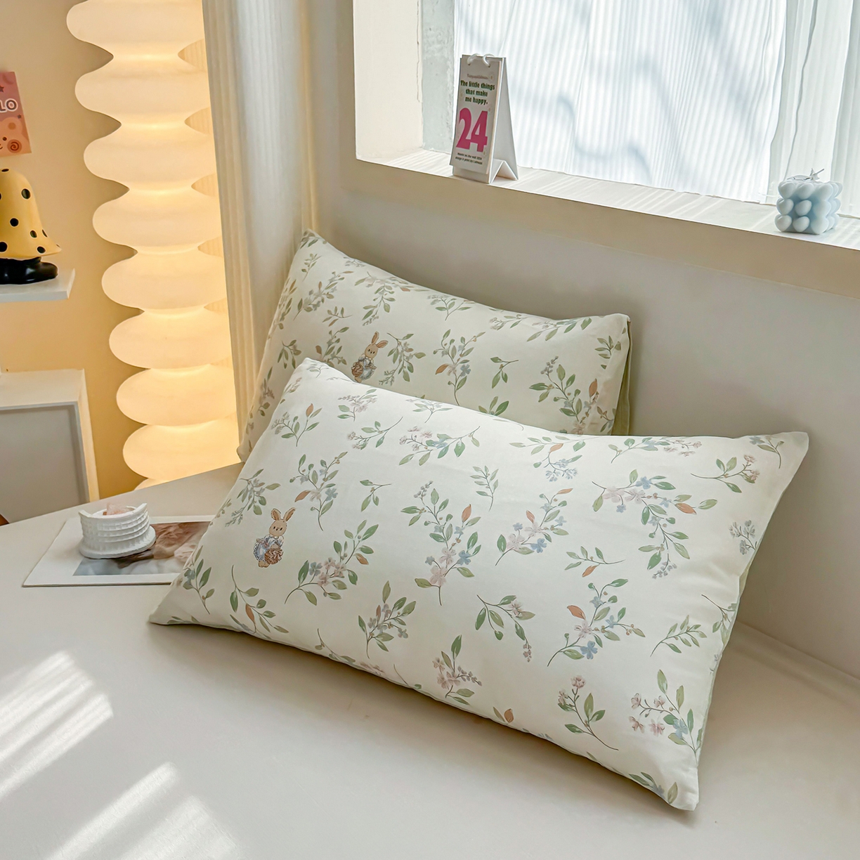 91家纺网 家纺一手货源 找家纺 小蓝孩家纺 2026新款12868全棉单人信封枕套(联系商家可打折，尺寸可定制) 风铃小兔